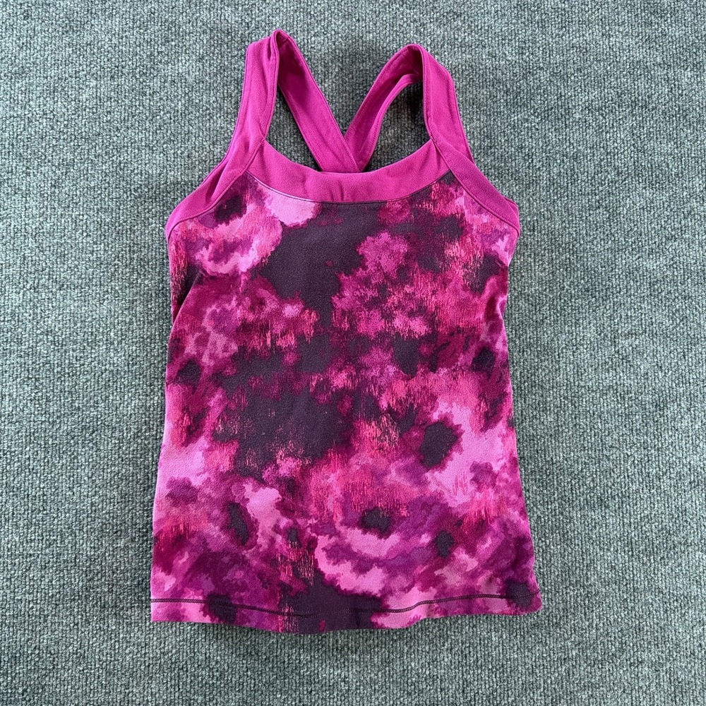 Lucy Powermax Active Tank Top Womens Small Pink Purple Abstract Shelf Bra Pocket